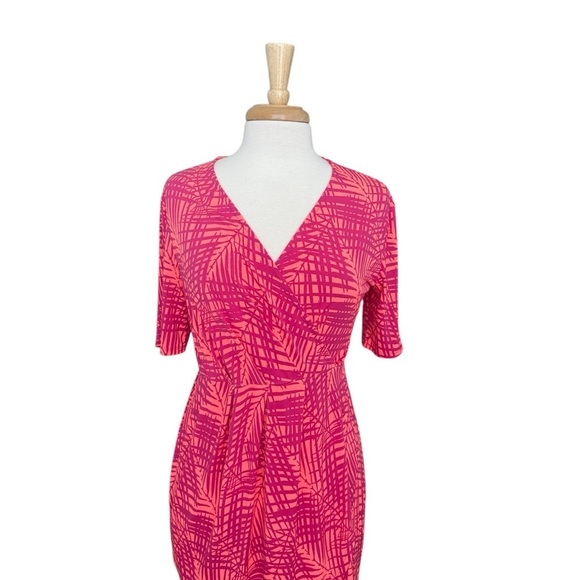 Apt.9 Pink Sheath V-Neck Neon Pink Orange Short Sleeve Mini Dress Size PL - Picture 2 of 8